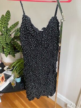Black Polka Dot Ruched Spaghetti Strap Dress bimba y lola xs